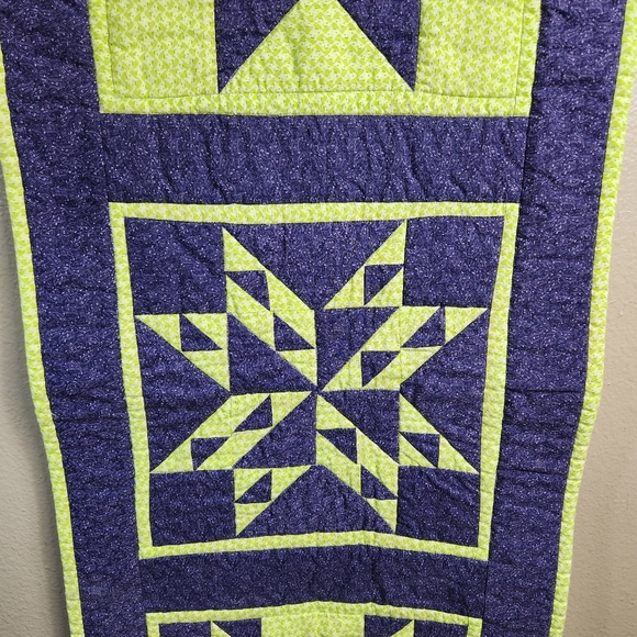 Handmade Purple/Lime Green Quilted Wall Hanging/Runner 17x44" - Picture 3 of 5